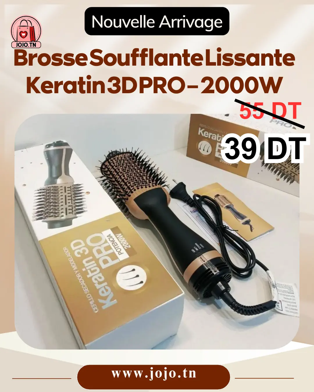 Brosse Soufflante Lissante Keratin 3D PRO – 2000W